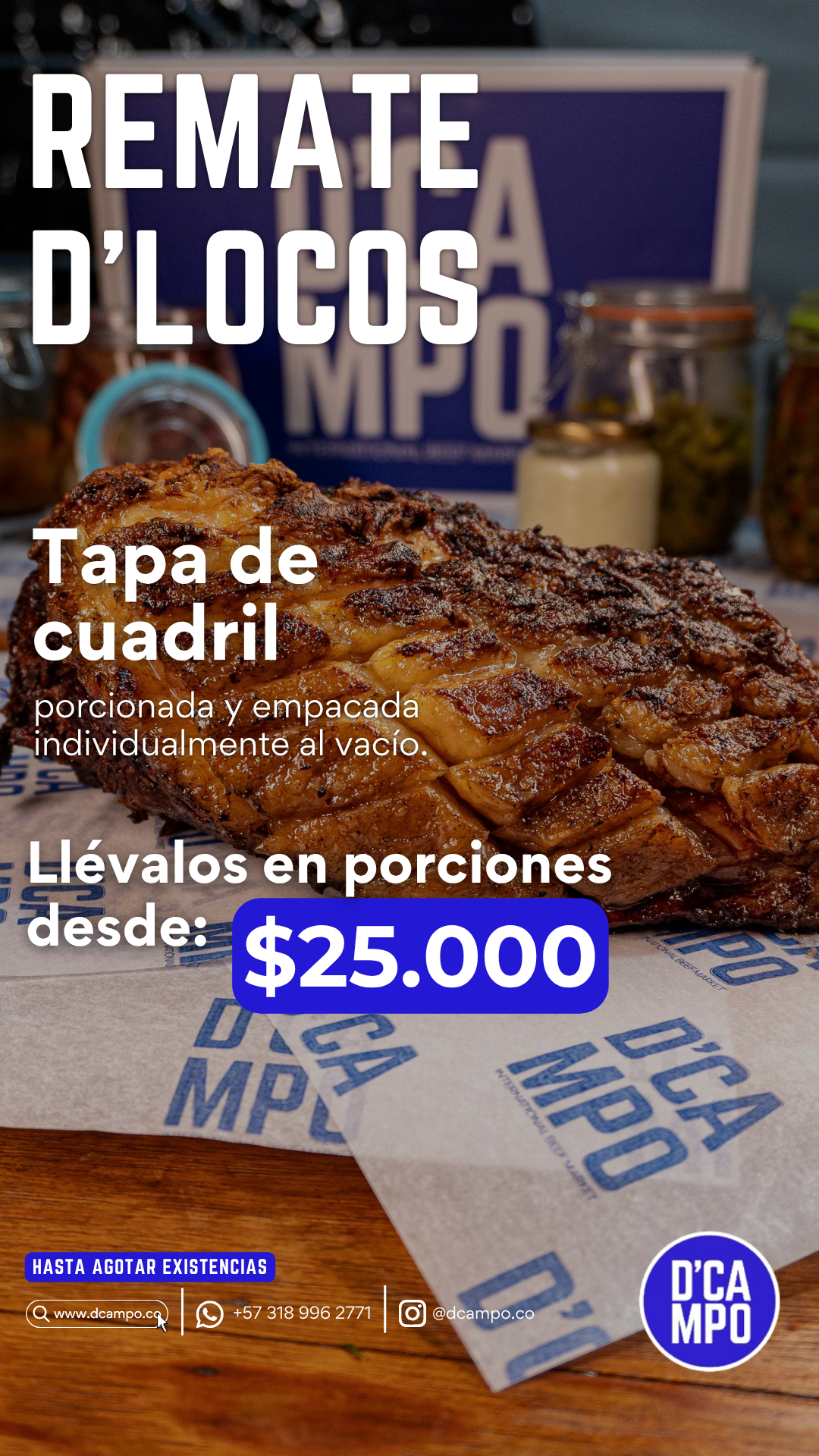 Tapa de cuadril en porciones